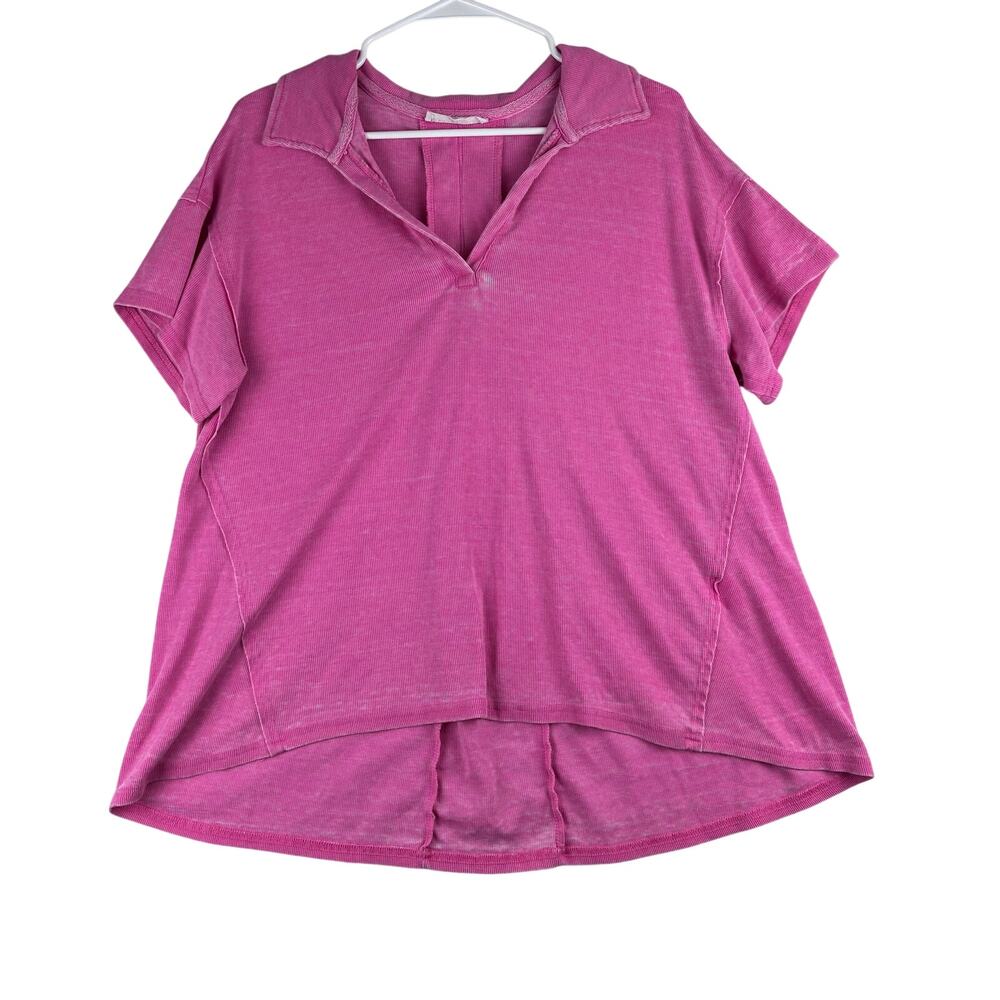 Jane + Delancey Short Sleeve Distressed Blouse Top Women’s Measured XL/1X Pink